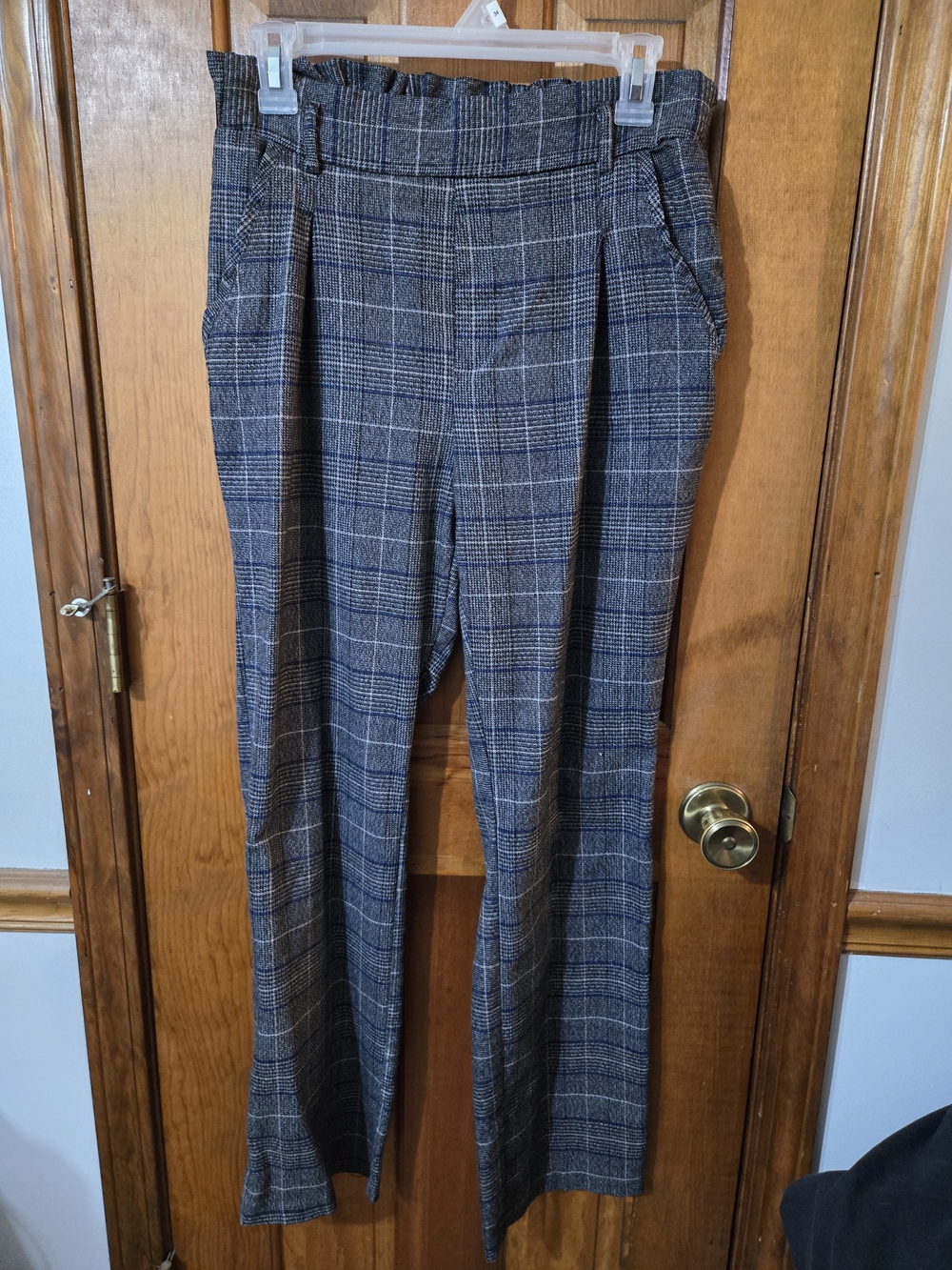 Gray Plaid Women's Dress Pants - Classic Flat Front